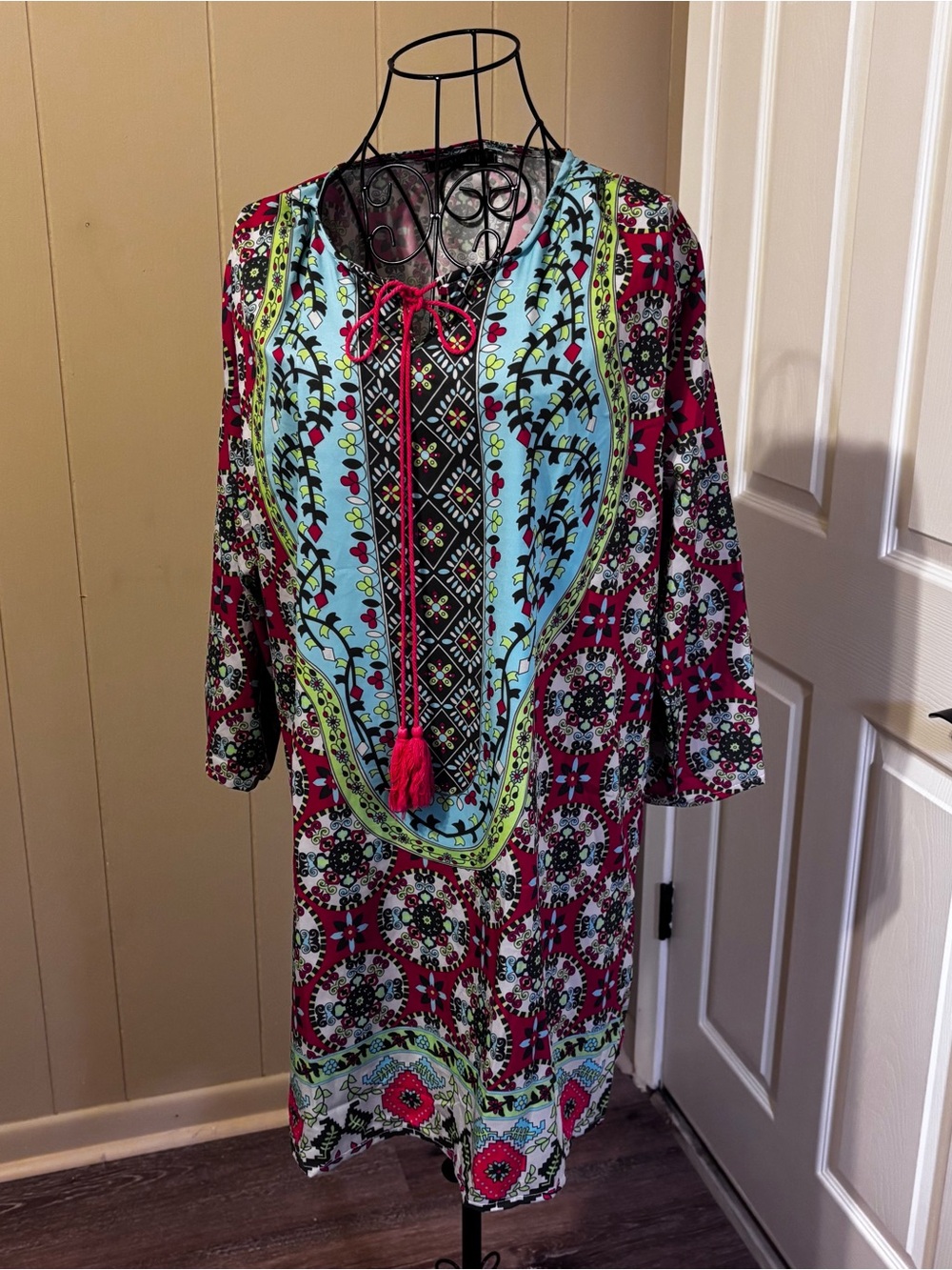 GABREBI Printed Boho Tunic with Tassel Tie